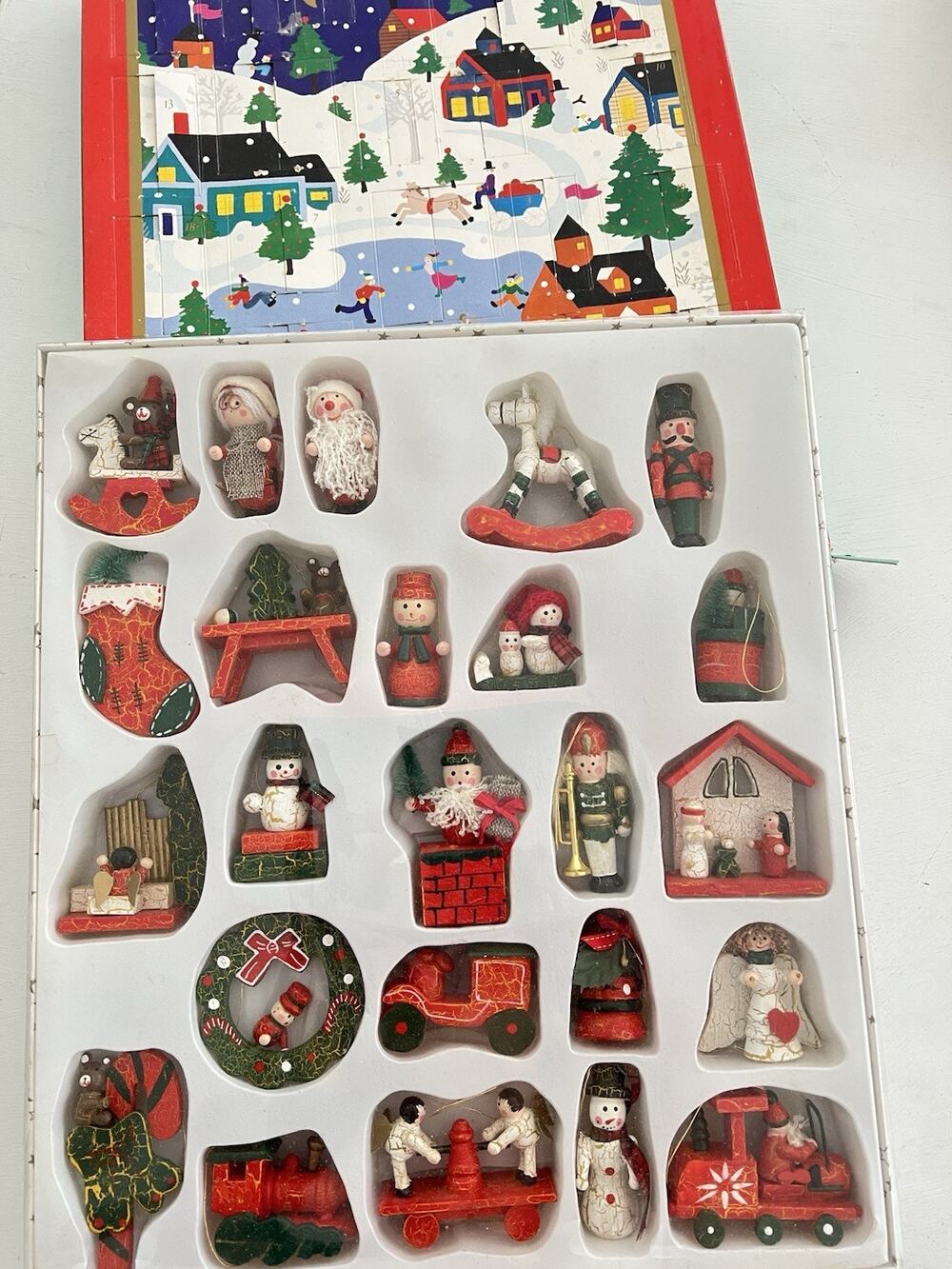 Lillian Vernon Christmas Advent Ornaments 24pc Set 1992 Wooden Unused 90s